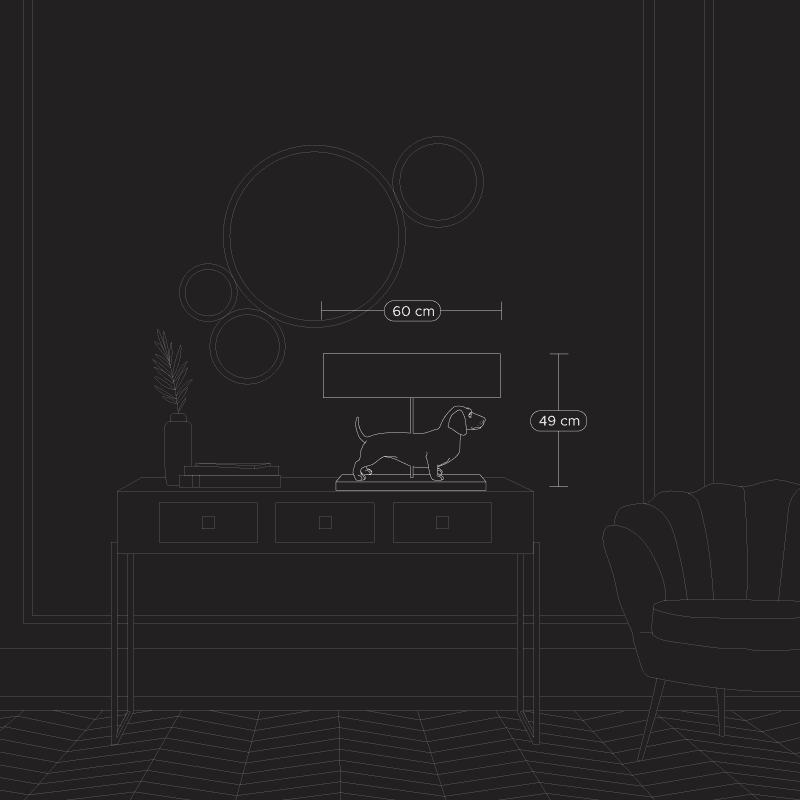 Frank zilver/grijze teckel tafellamp, polyethyleen, 60 x 14 x 48,5 cm