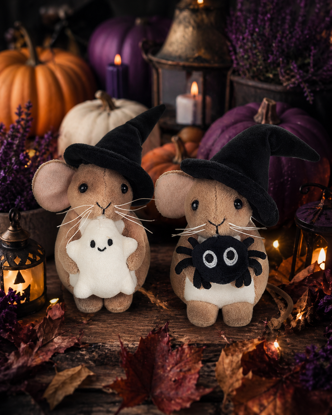 Peluche Souris d’Halloween avec Araignée – 11 cm