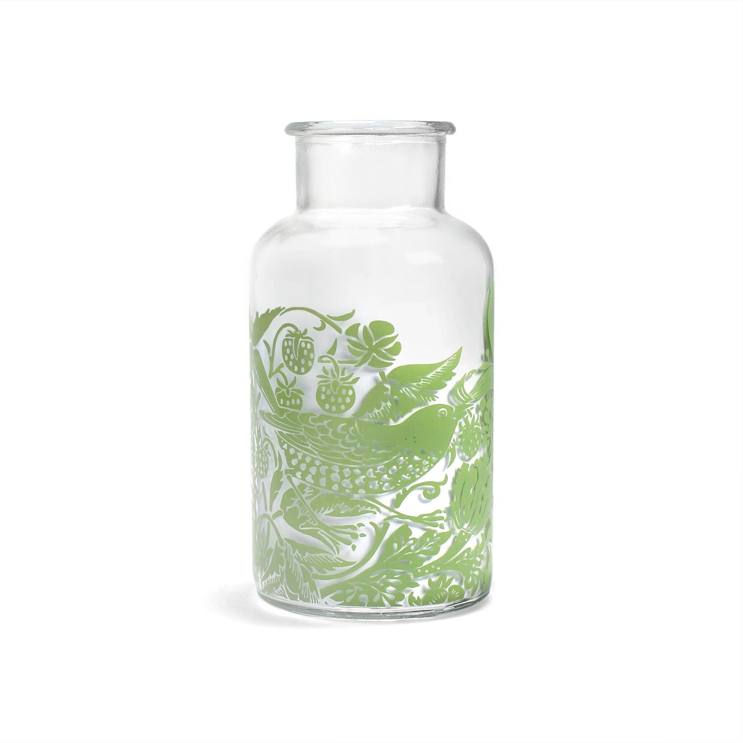 William Morris Strawberry Thief Sage Green Glass Vase
