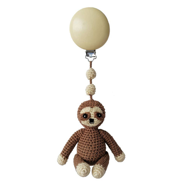 Kinderwagenhaken mit braunem Faultiermotiv