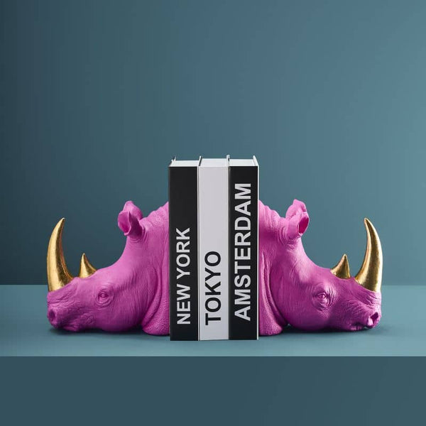 S/2 Rhinoceros Bookends, Magenta, 39.5 x 14.2 x 20.5 cm