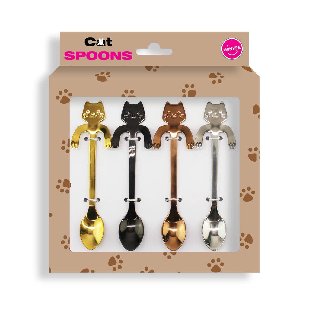Set mit 4 Katzen-Teelöffeln