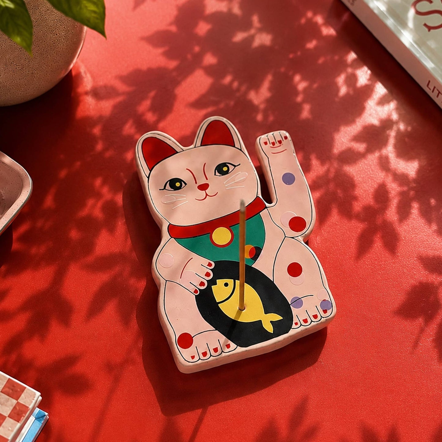 Porte-encens Chat Chanceux Rose