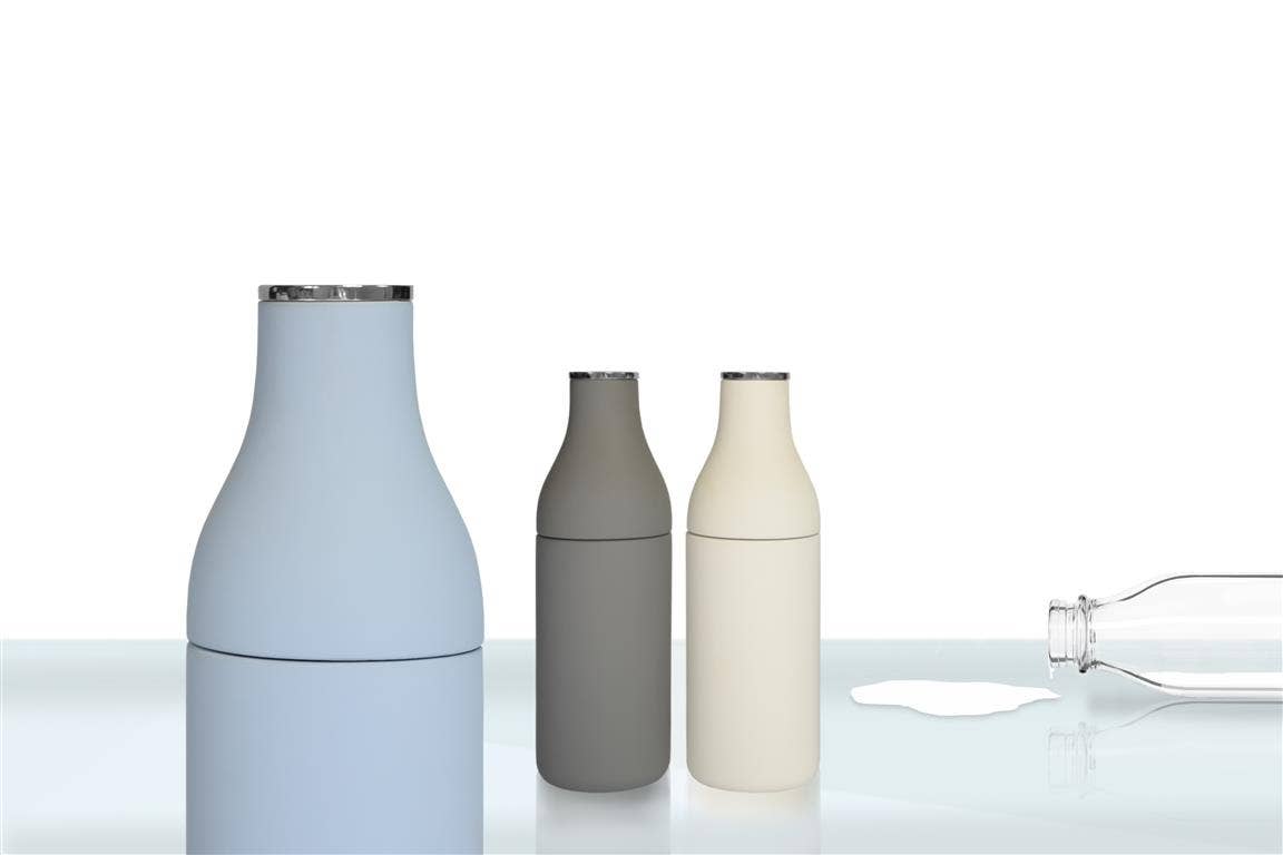 "Milk Bottle" spice mill, matte azure blue lacquered beech