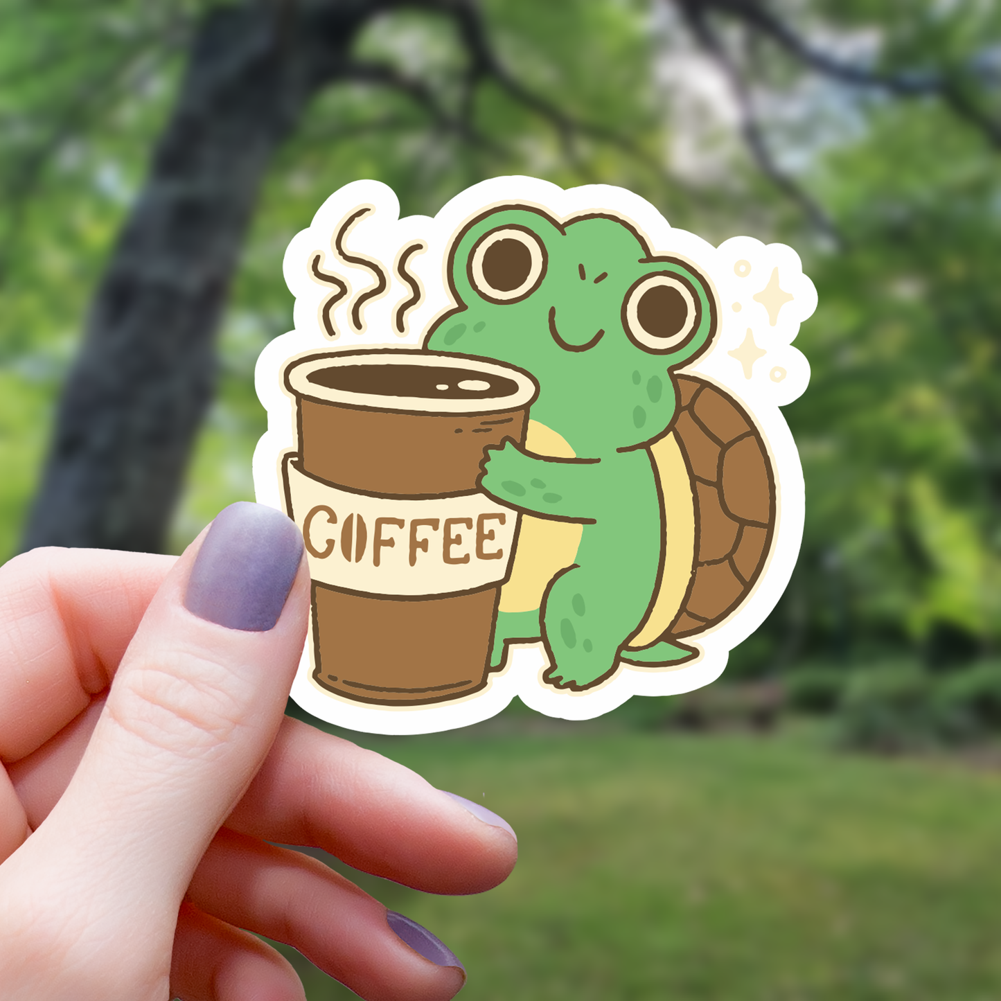Chibi Turtle with Coffee Sticker