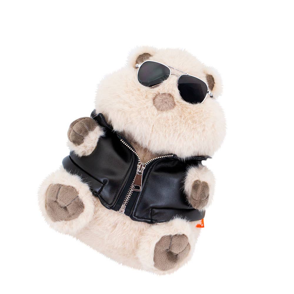 Hamster plush toy with leather jacket