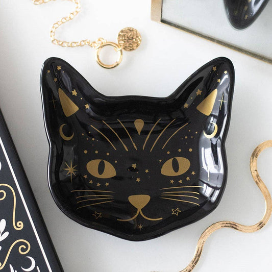 Black cat head trinket dish