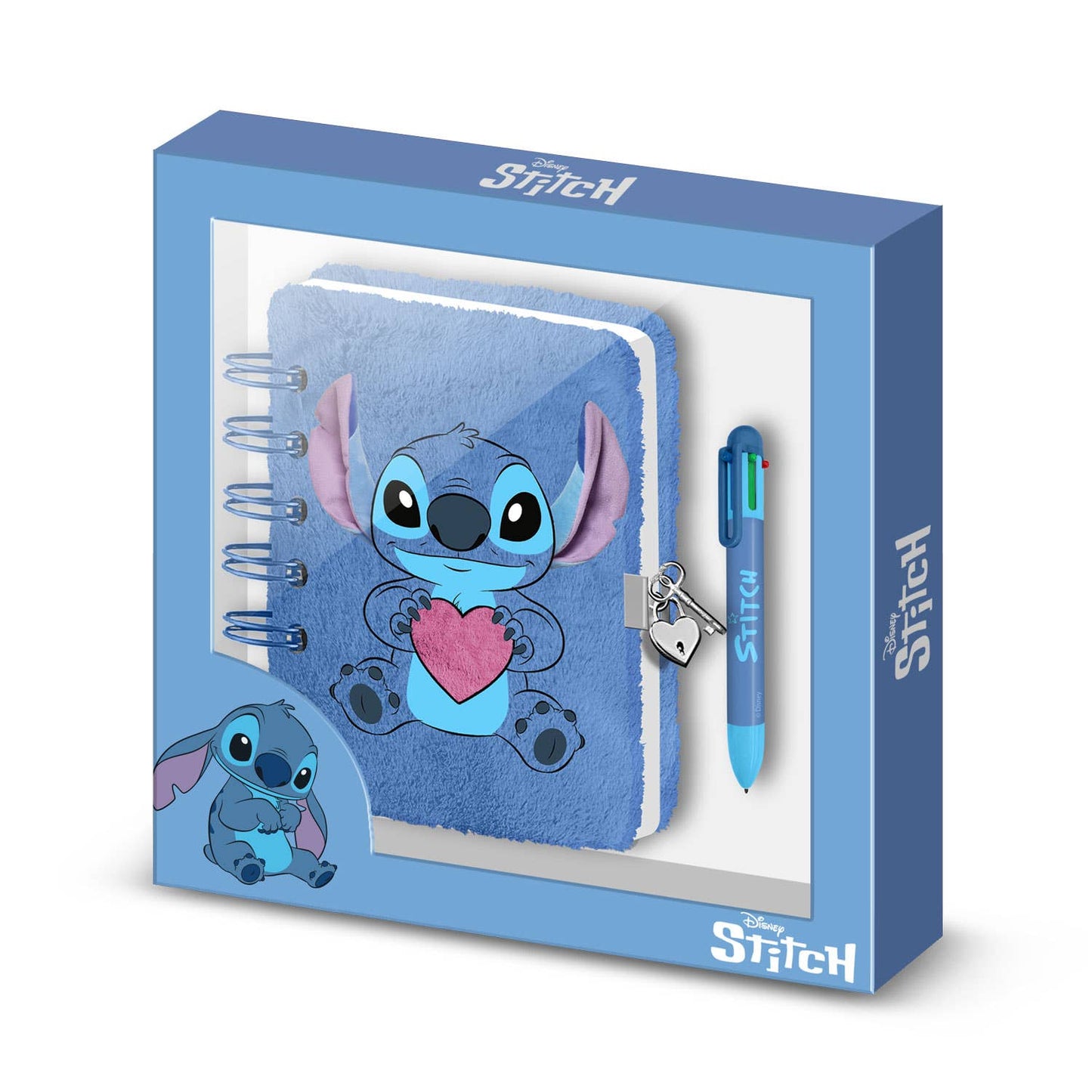 Plüsch-Notizbuch-Set + 6-farbiger Lilo & Stitch Stift – Stitch Herz