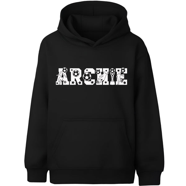 Sweat à capuche football – Fringoo football noir for Boys Cotton Rich Soft Hooded – football Alphabet noir
