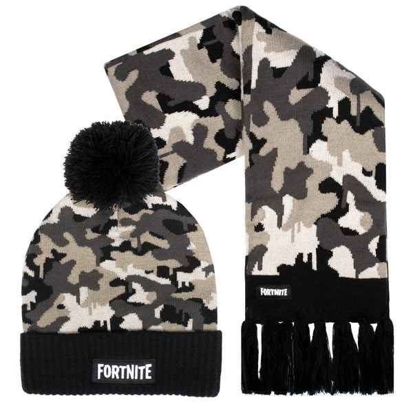 FORTNITE Hat & Scarf Set - Camo Grey