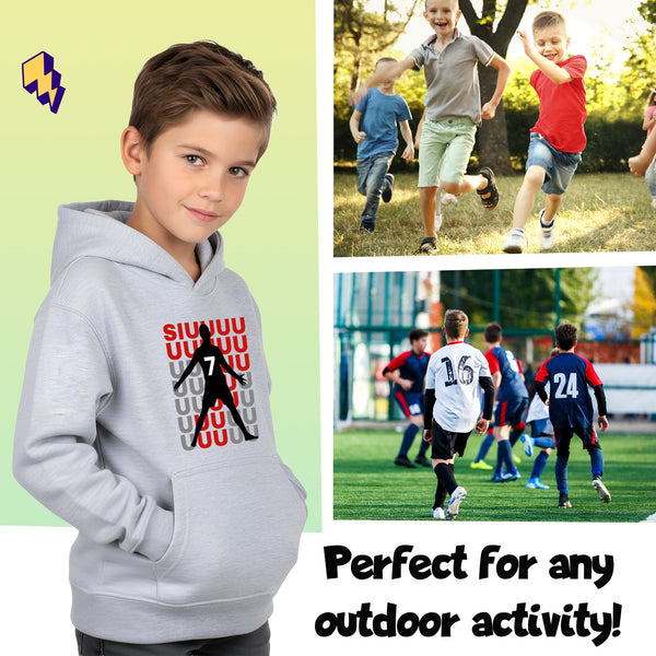 Fringoo Gamer Hoodie Grey for Boys Cotton Rich Soft Hooded Sweatshirt - Cristiano SIUUU Grey
