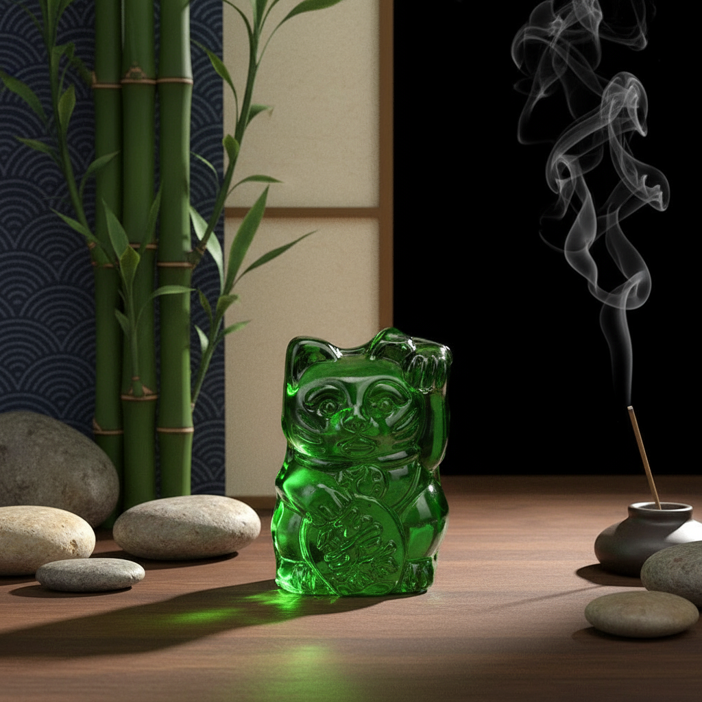 Statuette Chat Chanceux Vert