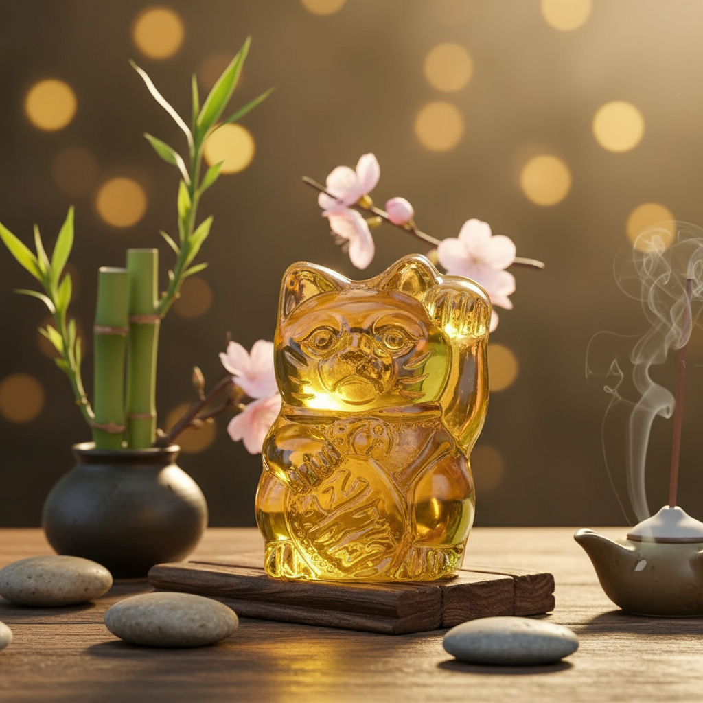 Statuette Chat Chanceux Jaune