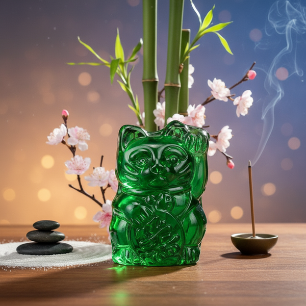 Statuette Chat Chanceux Vert