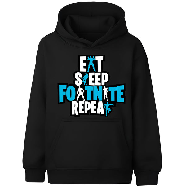 Fringoo Gamer Hoodie Black for Boys Cotton Rich Soft Hooded Sweatshirt - Eat Fortnite Black