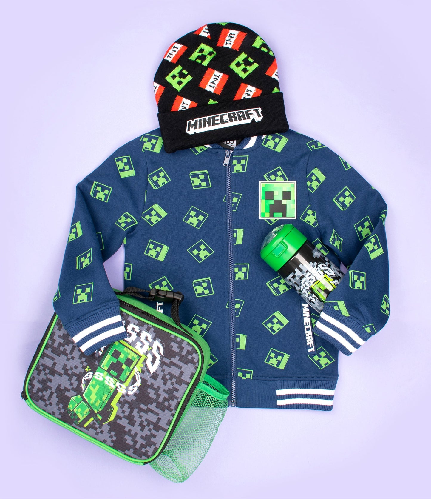 Sac repas – Minecraft with Mesh Pocket – gris Pixel Creeper