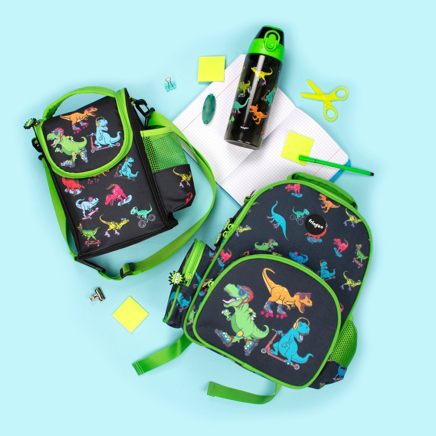 Straw Water Bottle - Dinosaur Skaters