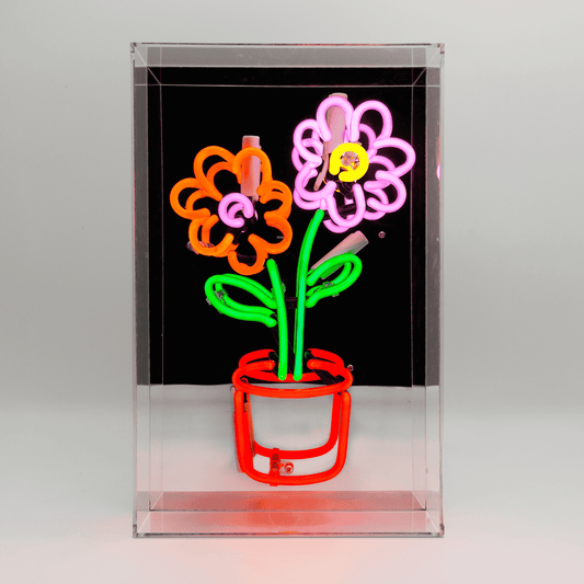 'Flowers In Pot' Large Neon Box Sign