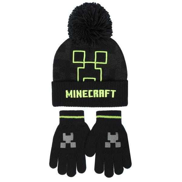 Ensemble bonnet et gants – Minecraft Set – gris Creeper