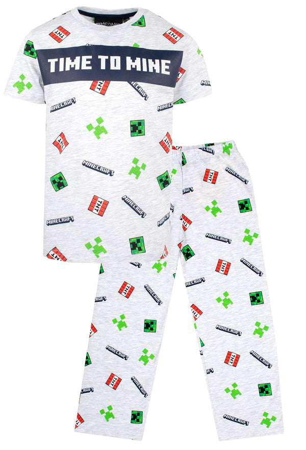 Minecraft Short Sleeve Pyjama Set - 'Time to Mine' Grey