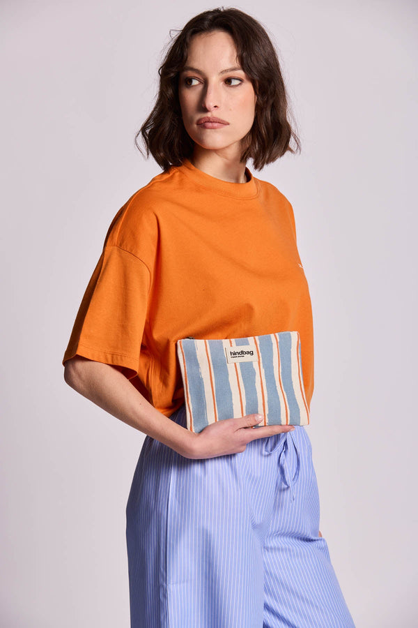 Lou Striped Orange and Blue Pouch
