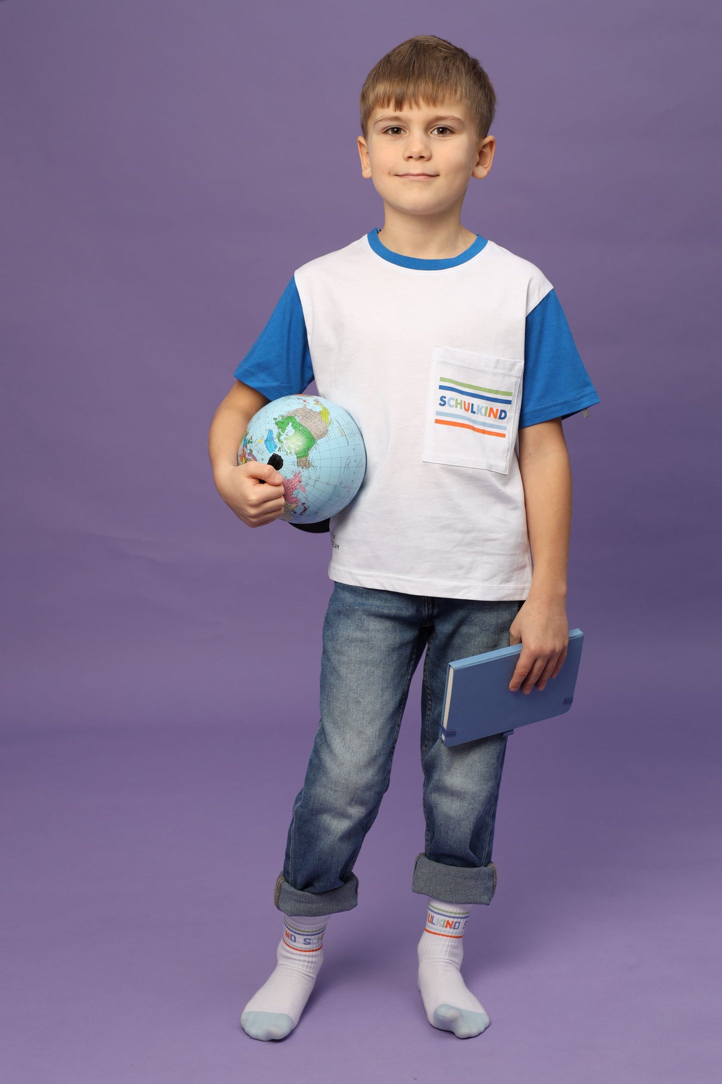 School-aged blue T-shirts