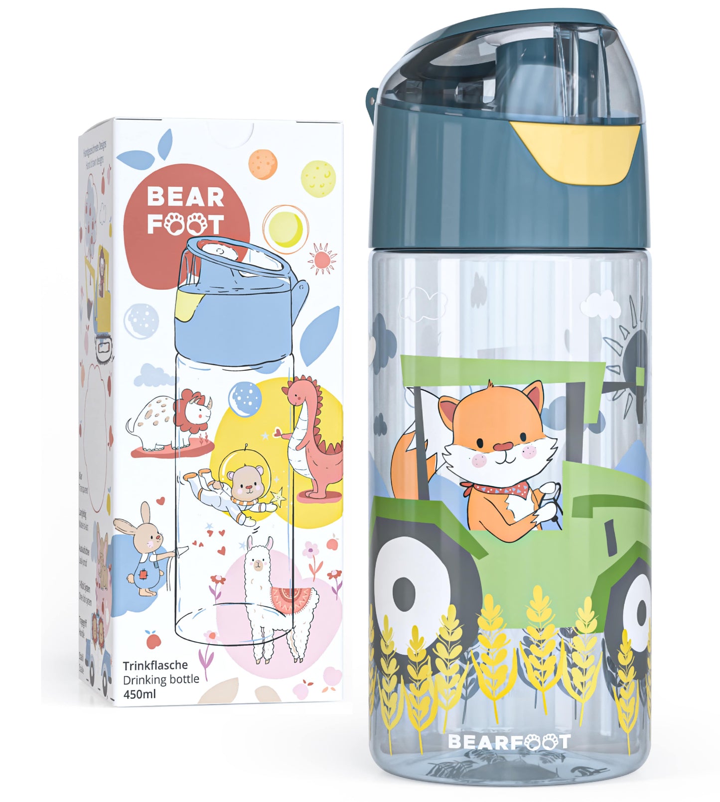 Kids' water bottle, lightweight - Tractor Fox