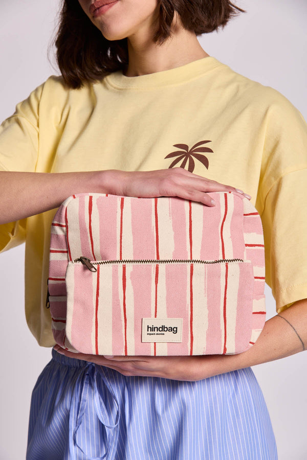 XL Alix Wash Bag Pink and Red Stripes