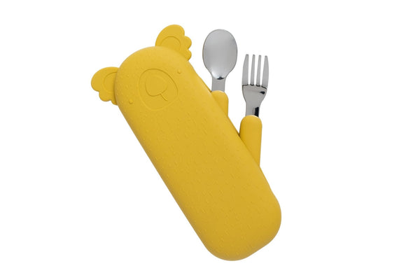 Zoe the Koala Cutlery with Silicone Case Mustard