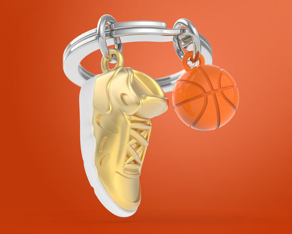 Oranje basketbal sleutelhanger