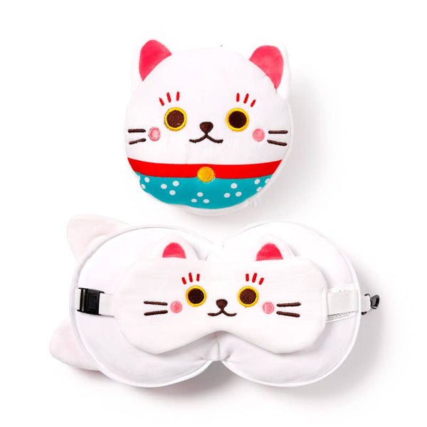 Relaxeazzz Lucky Cat Round Plush Travel Pillow