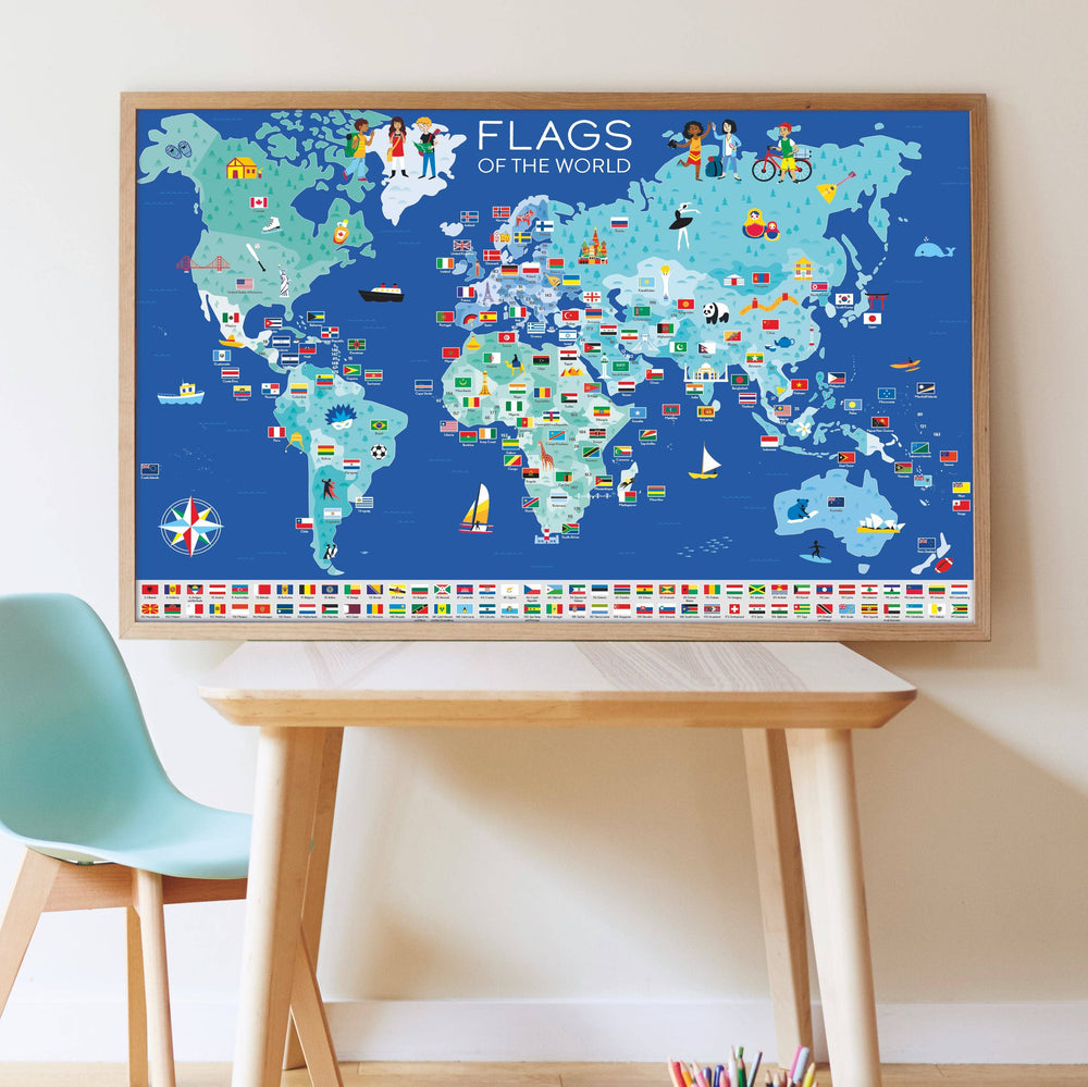 Vlaggen - Stickerposter - Ontdekking geïnspireerd op Montessori
