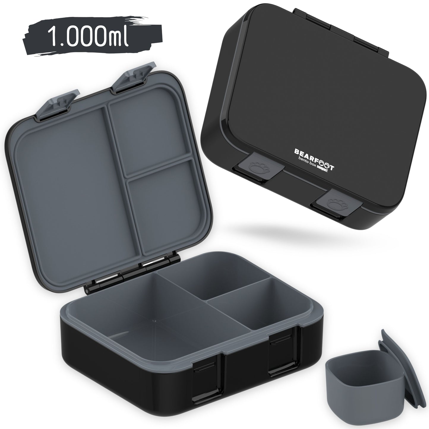 Lunchbox with compartments, lightweight & leak-proof - black