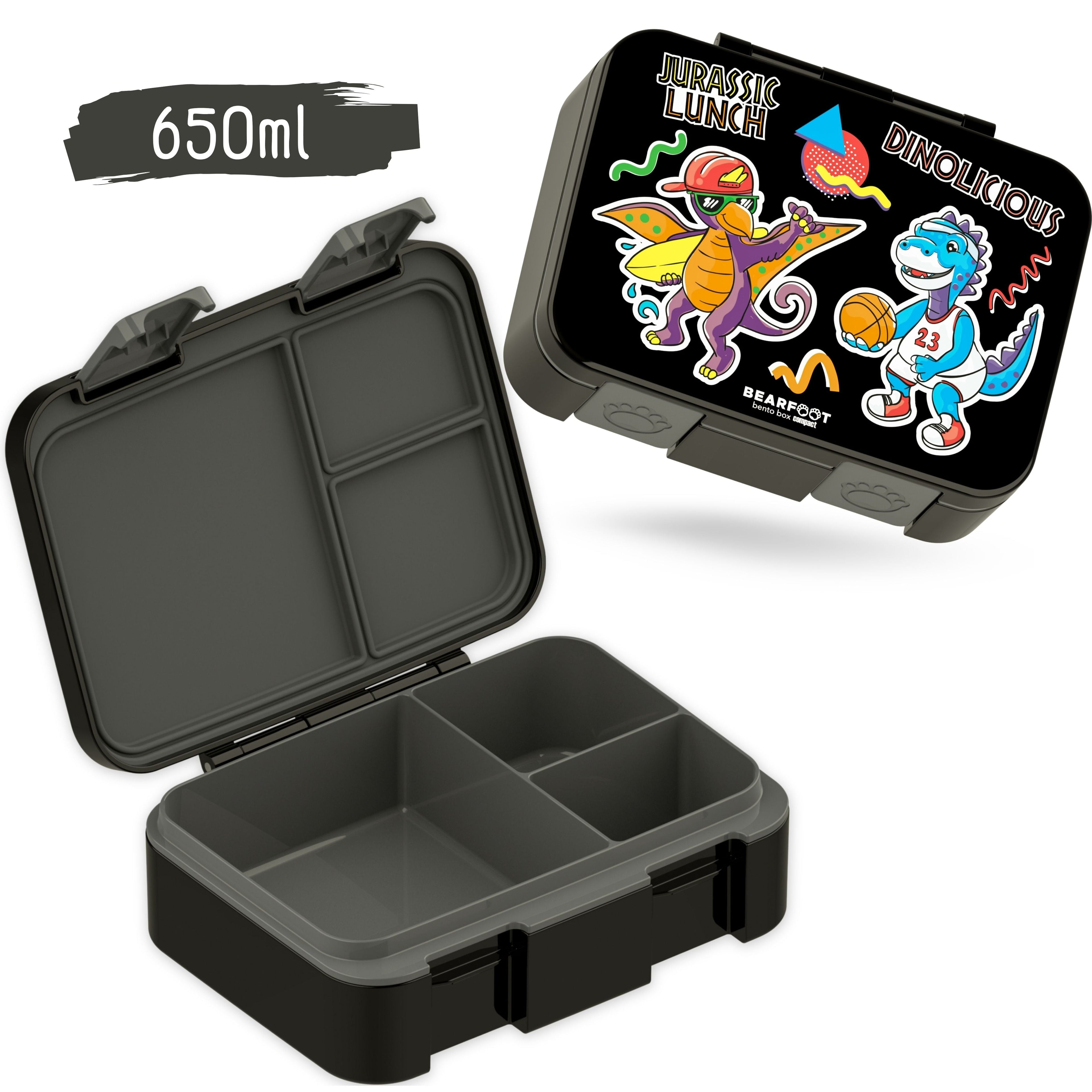 Lunch box with compartments, lightweight & leak-proof - Dinos black