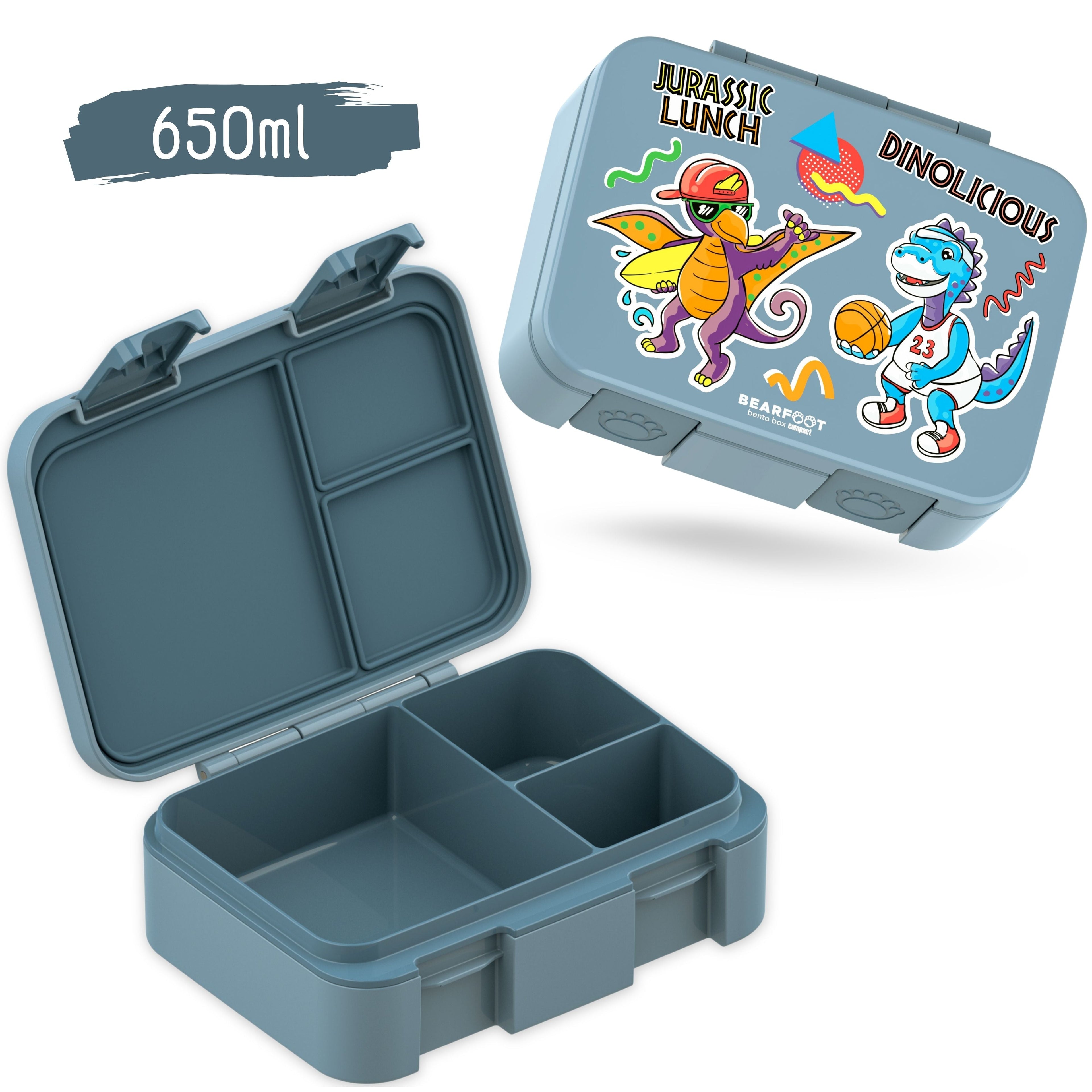 Lunch box with compartments, lightweight & leak-proof - Dinos blue