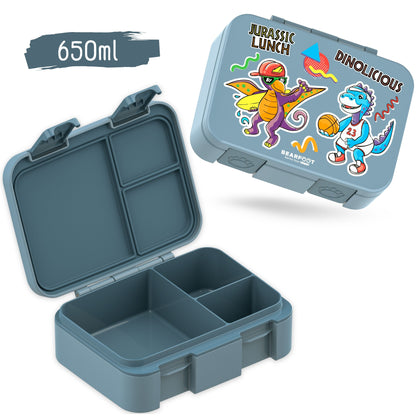 Lunch box with compartments, lightweight & leak-proof - Dinos blue