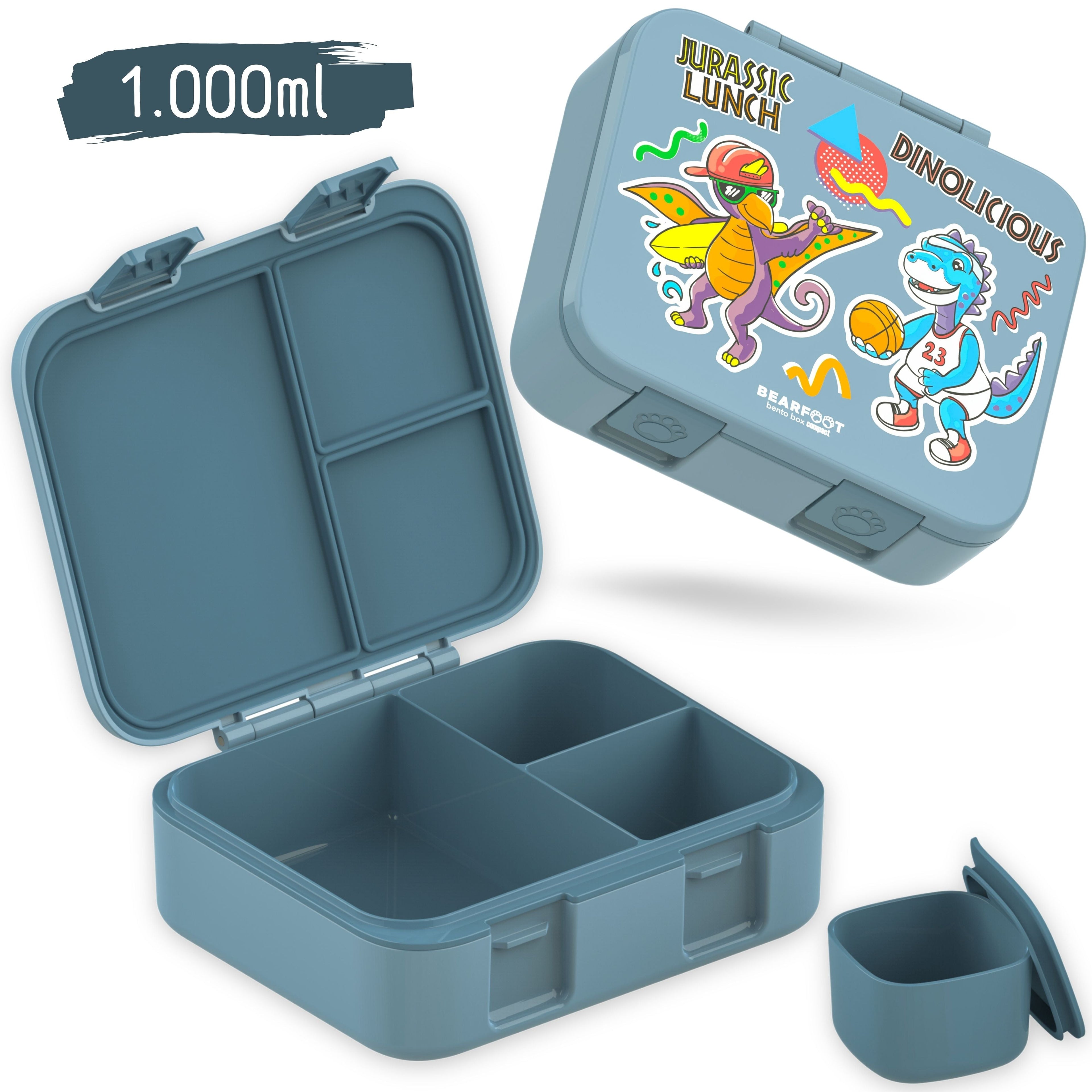 Lunch box with compartments, lightweight & leak-proof - Dinos blue