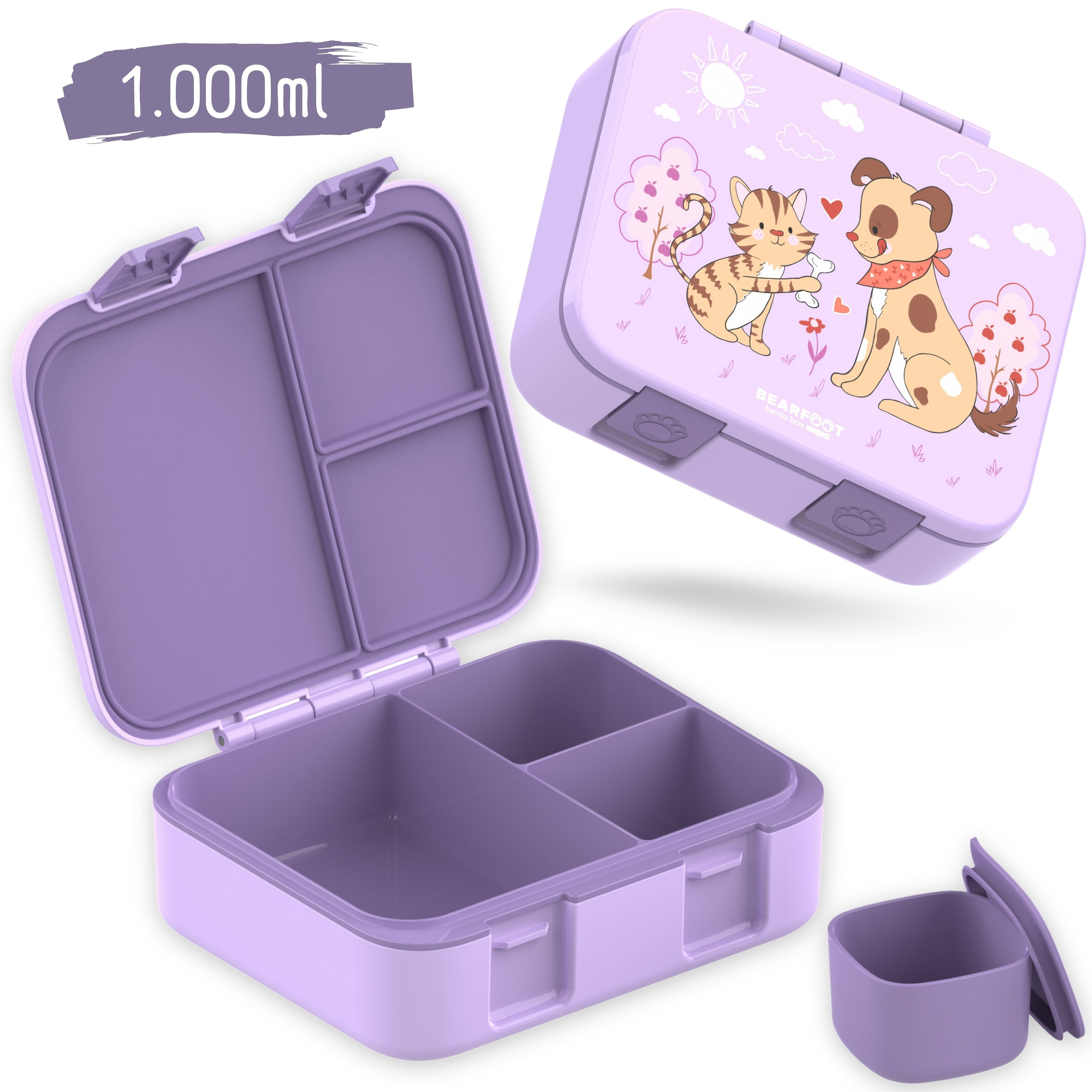 Bento Box with Compartments, Leakproof - Dog & Cat Purple