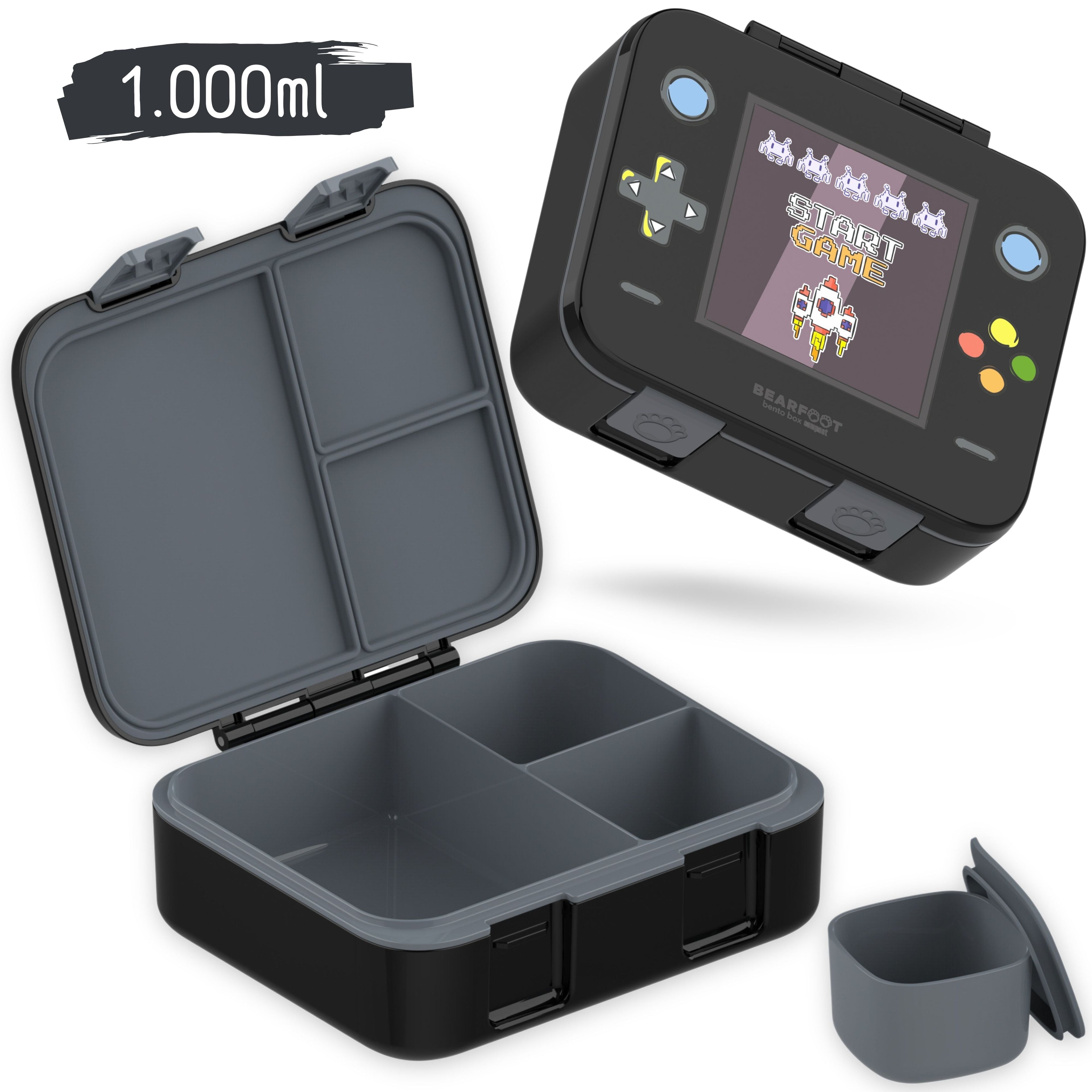 Lunchbox with Compartments, Lightweight & Leak-proof - Game Black
