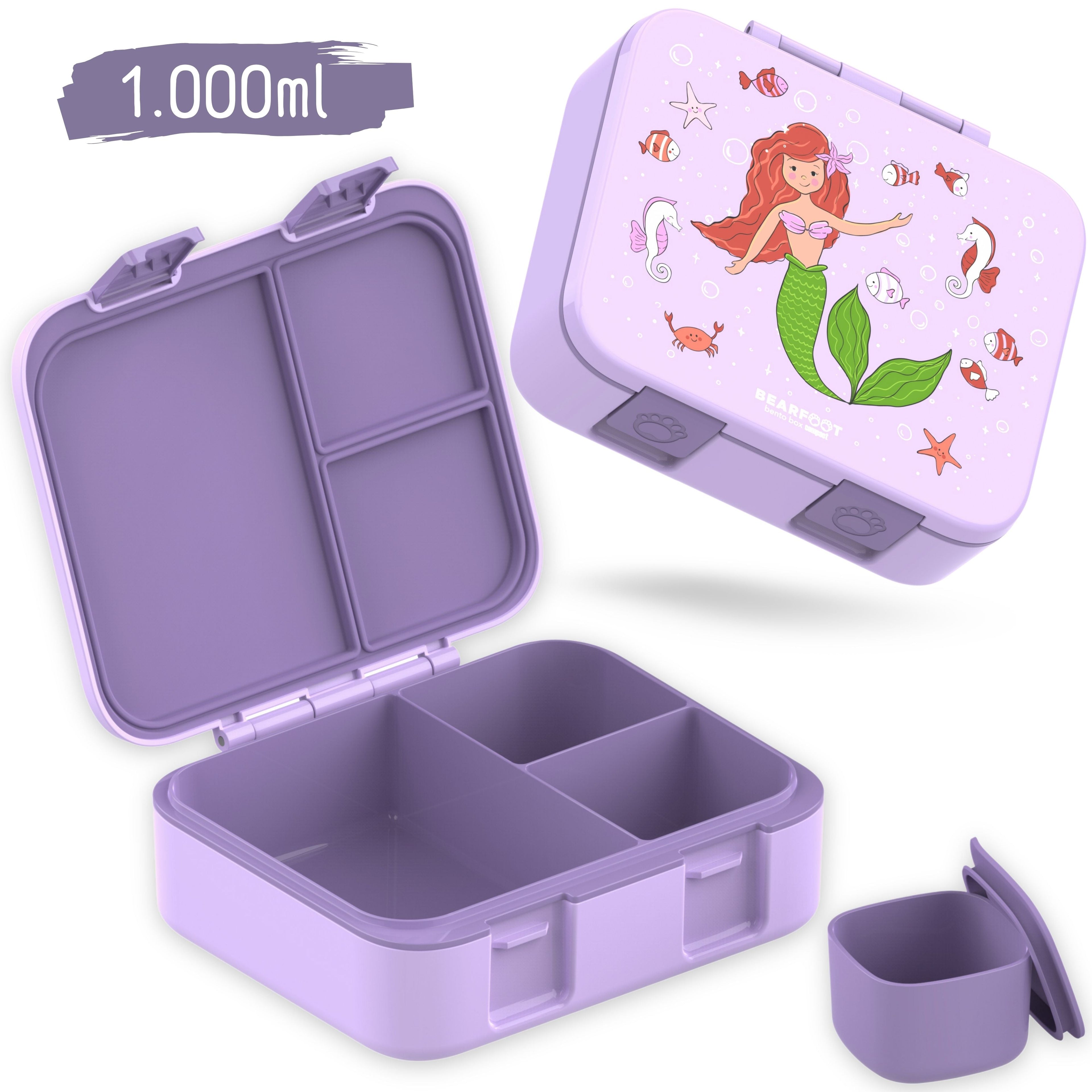 Lunch box with compartments, leak-proof - Mermaid purple