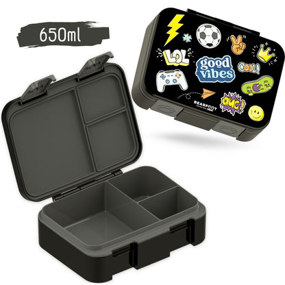 Lunch box with compartments, lightweight & leak-proof - Sticker black