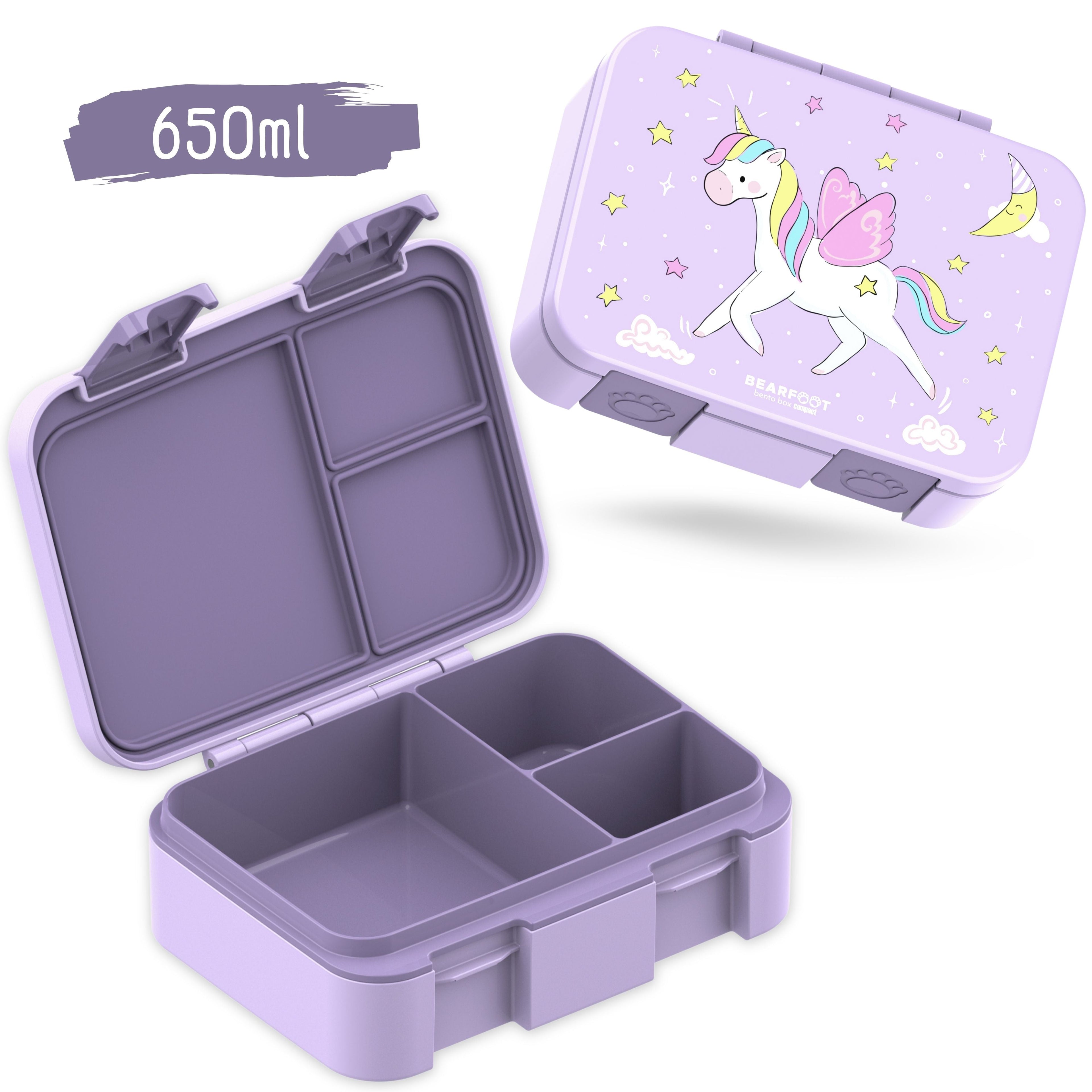 Compartmented lunch box, lightweight & leak-proof - Unicorn purple