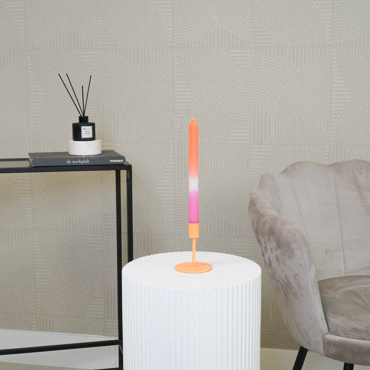 Candlestick - Basic - Metal - Neon Orange - 8x8x10cm
