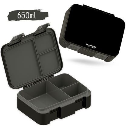 Lunchbox with compartments, lightweight & leak-proof - black