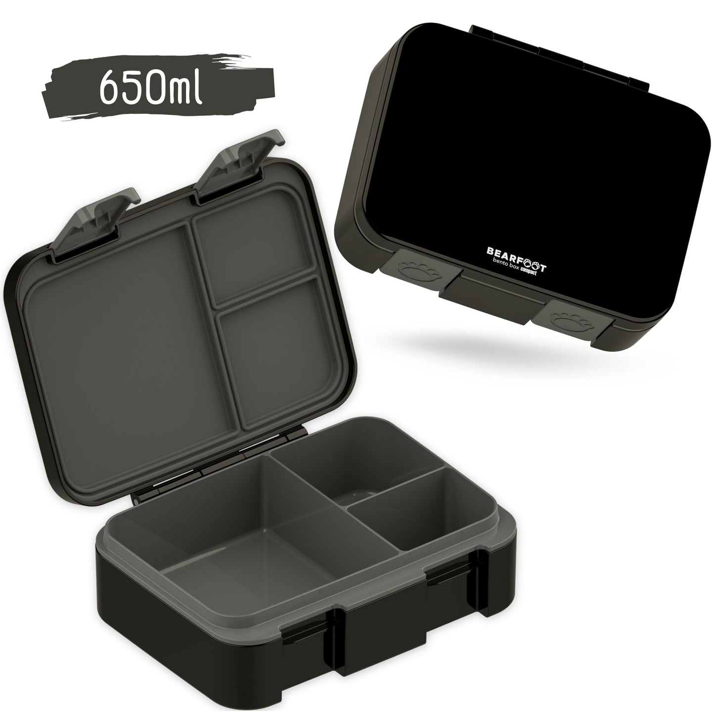 Lunchbox with compartments, lightweight & leak-proof - black