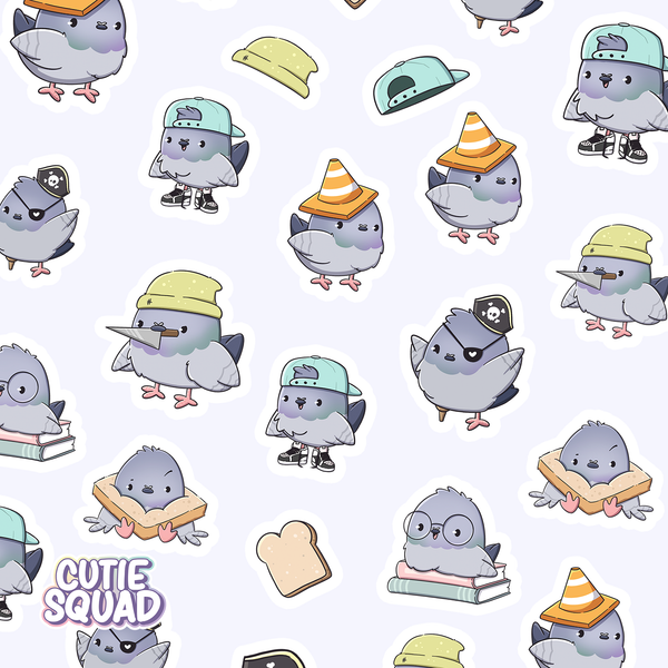 Pigeon sticker sheets with hats