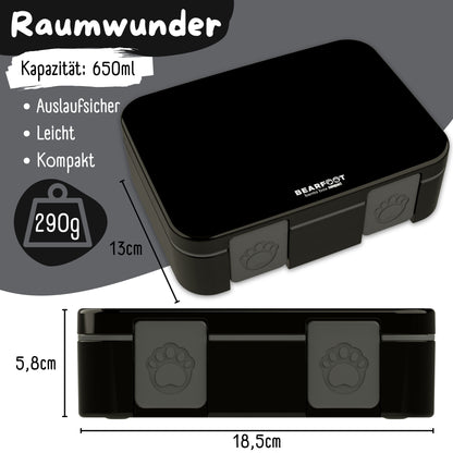Lunchbox with compartments, lightweight & leak-proof - black