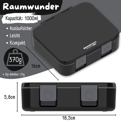 Lunchbox with compartments, lightweight & leak-proof - black