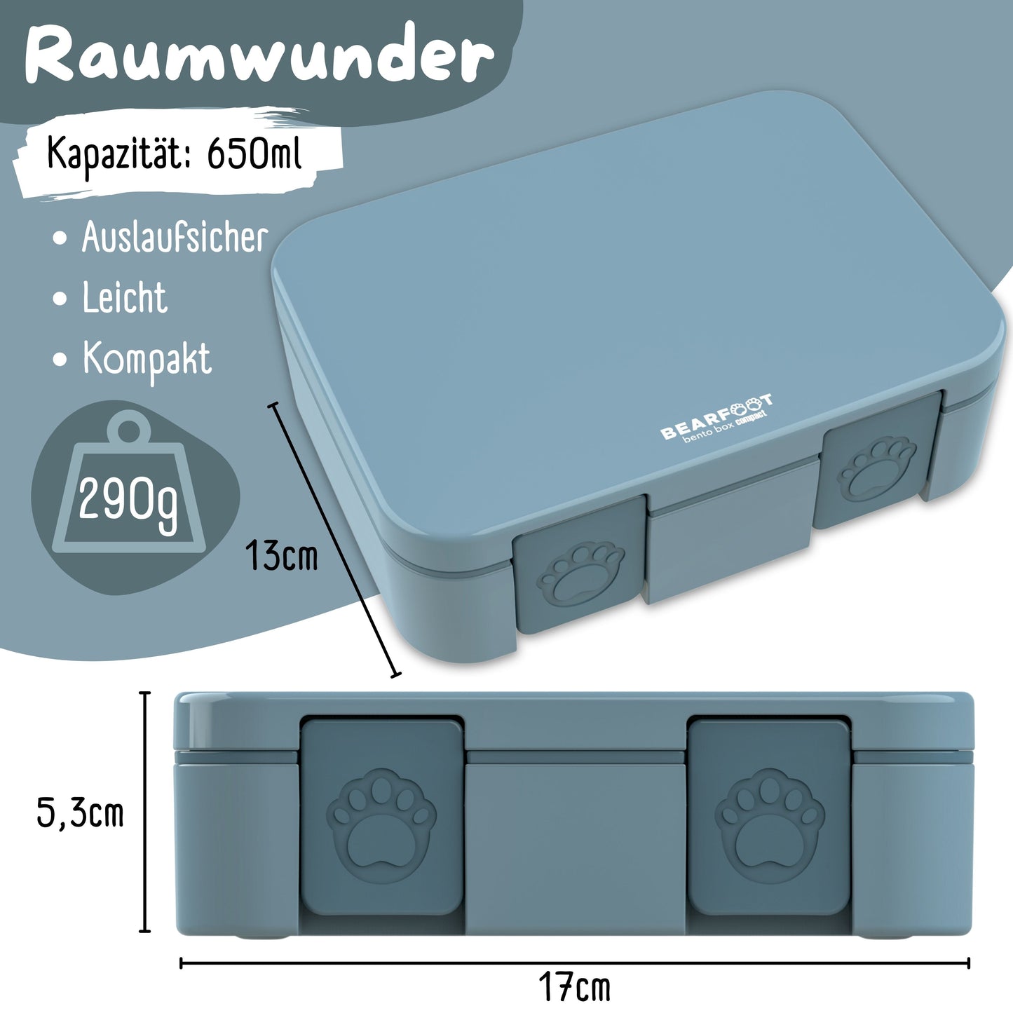 Lunch box with compartments, lightweight & leak-proof - blue