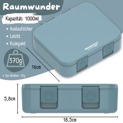 Lunch box with compartments, lightweight & leak-proof - blue